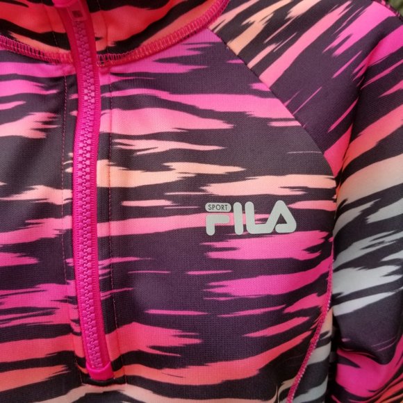 Fila Sport Pullover Mock Neck Zebra Stripe Long Sleeve Pink Purple 1/4 Zip Small - Picture 6 of 13